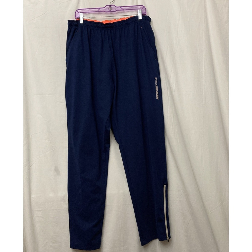 Fila Navy w/Orange Accents Drawstring Track Pants w/Zip Ankle& Pockets - SZ XL